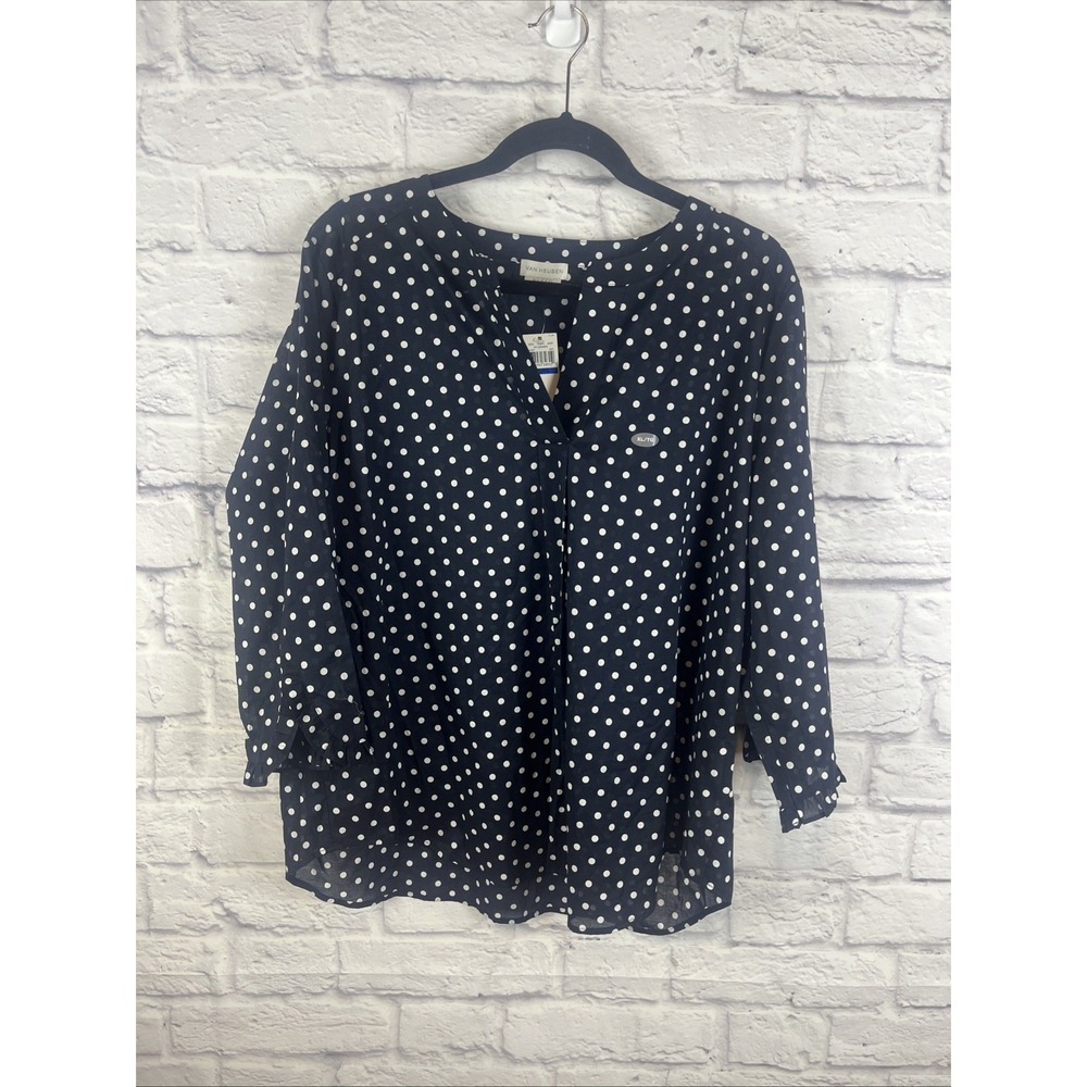 Sold Van Heusen NWT Feminine Flirty Sheer 3/4 Sleeve Polka Dot Blouse Size XL